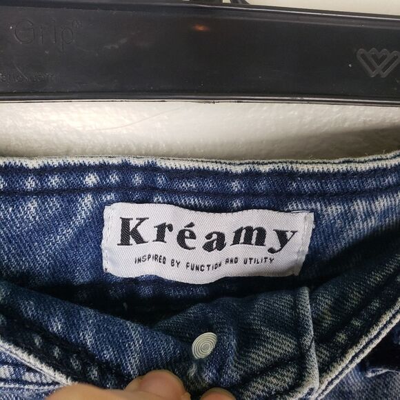 Women's Kreamy Denim Red Kerchief Bandana Pockets Distressed Cuff Off Shorts LRG - Picture 2 of 10